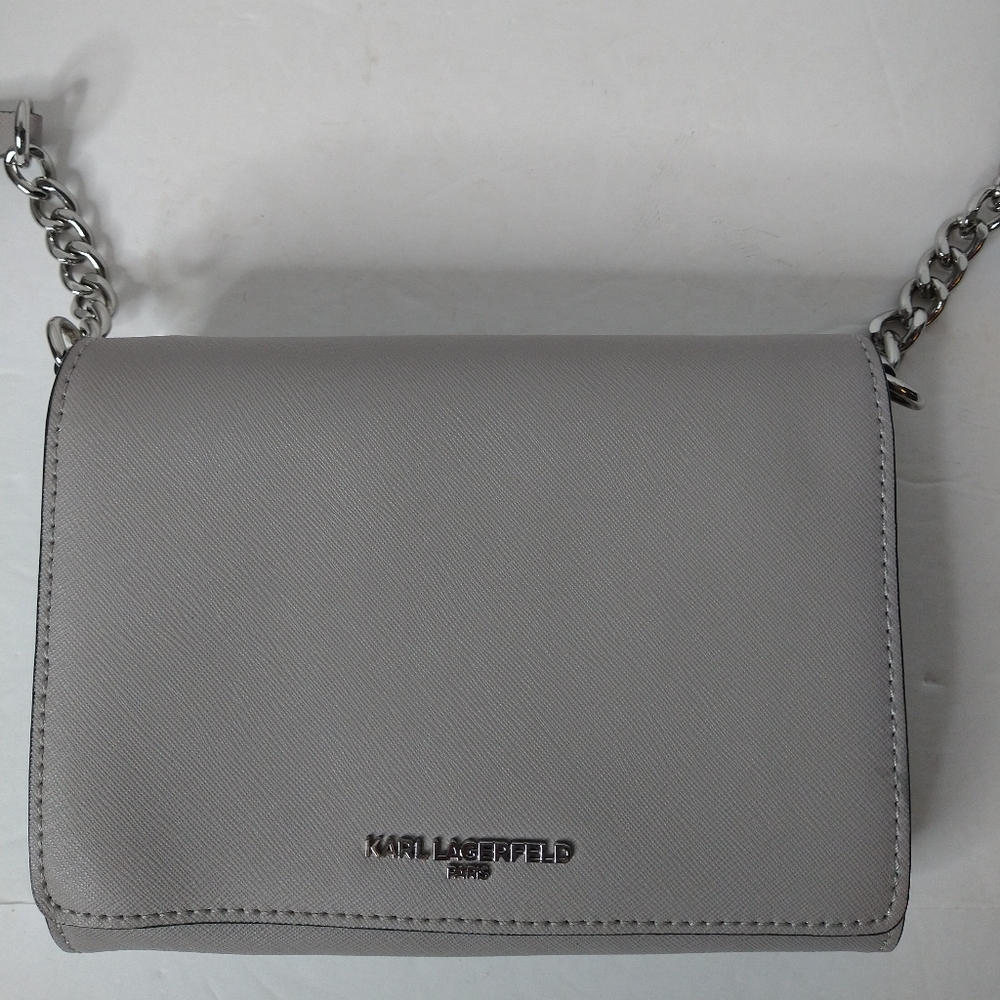 Karl Lagerfeld Paris Crossbody Grey Snap Closure Purse Bag